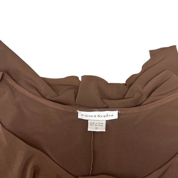 Bianca Nygard Brown Scoop Neck with Ties Cap Sleeves Dress Women's Size Medium - Picture 7 of 10